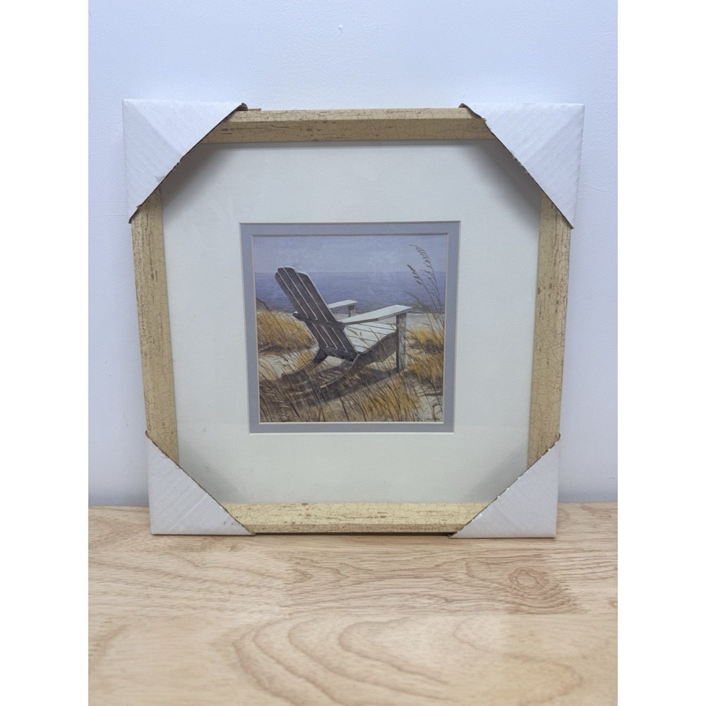 Coastal Adirondack Chair Beach Framed Wall Art Print 15" Square Nautical #3